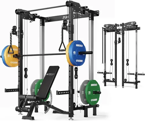 Vista 18 de Mikolo Folding Squat Rack, Wall Mounted Power Rack with Cable Crossover Machine & LAT Pull Down, Functional Trainer with 5 Adjustable Function