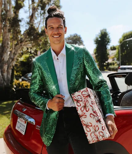 Vista 3 de Tipsy Elves Blazers de lentejuelas coloridas para hombre - Chaquetas brillantes de Año Nuevo para Navidad