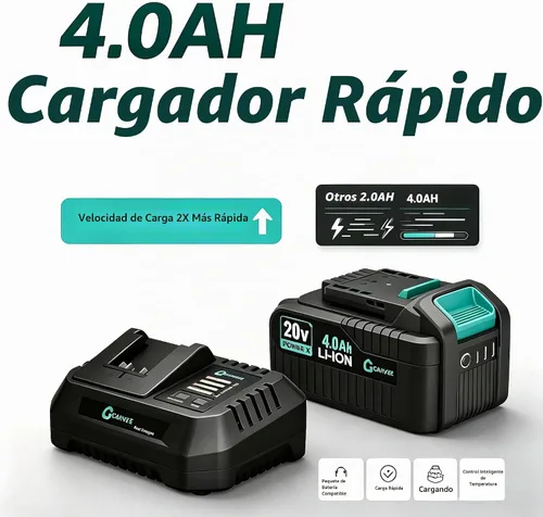Vista 4 de Garvee Soplador de hojas inalámbrico 20V 4.0A 2 velocidades 650 CFM cargador rápido