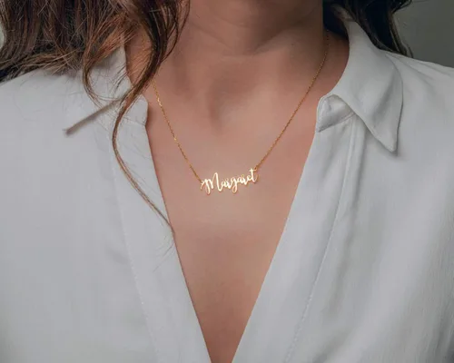 Vista 2 de AIJIAO Collar con nombre personalizado para mujer, regalo de mujer, cualquier nombre, acero inoxidable chapado en oro de 18 quilates y plata de ley