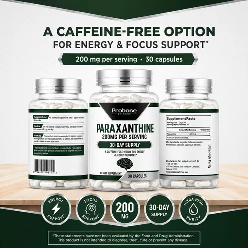 Vista 7 de Probase Nutrition Cápsulas de paraxantina de 200 mg para energía limpia