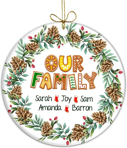 Vista 10 de Adorno de círculo de Navidad personalizado para la familia, adorno personalizado con nombre de familia para Navidad, adorno personalizado