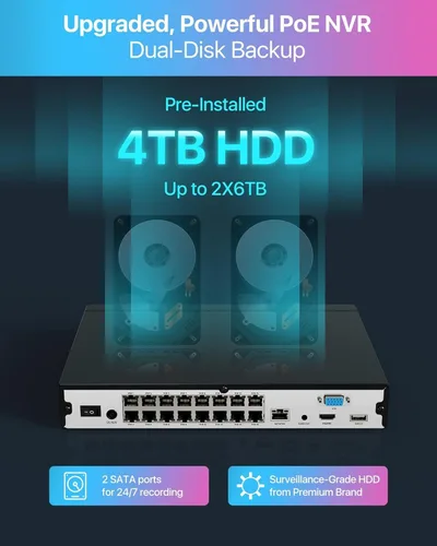 Vista 6 de ZOSI Sistema de cámara de seguridad PoE de 32 canales 4K, 8 cámaras IP PoE para interiores y exteriores de 8 MP, detección de vehículos personales