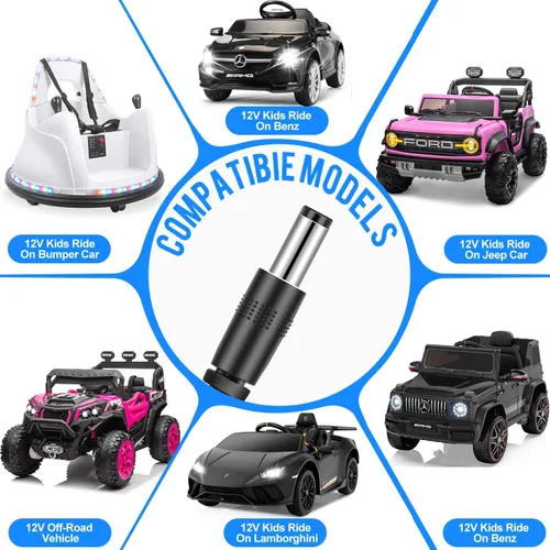 Vista 4 de EGK Cargador de batería de 12 V para niños con cable de 6.6 pies, para los mejores productos de elección, Wrangler SUV, Kid Trax, Dynacraft, coches