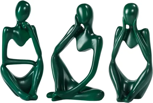 Vista 21 de BMLCGJ Estatua del pensador dorada, escultura de arte abstracto decorativa, figuras coleccionables de resina dorada para decoración del hogar, sala