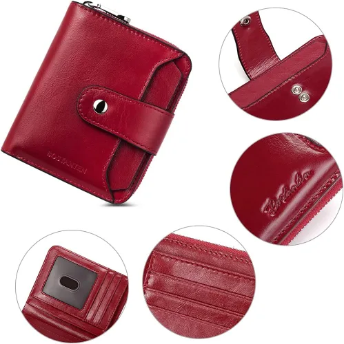 Vista 4 de BOSTANTEN - Billeteras de piel para mujer, con bloqueo RFID, con cremallera y bolsillo, billetera pequeña de dos cuerpos, con tarjetero