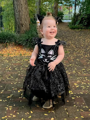 Vista 8 de ReliBeauty Disfraz de gato negro para niñas, disfraz de gatito, vestido de Halloween con accesorios