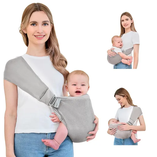 Vista 9 de Portabebés para recién nacidos a niños pequeños, portabebés de malla, ligero y transpirable, portabebés de verano, portabebés, talla única (negro)
