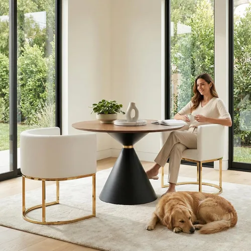 Vista 24 de HNY Silla de comedor moderna de mediados de siglo tapizada en forma de barril, negra, con brazos, silla de cocina y comedor de cuero, silla auxiliar