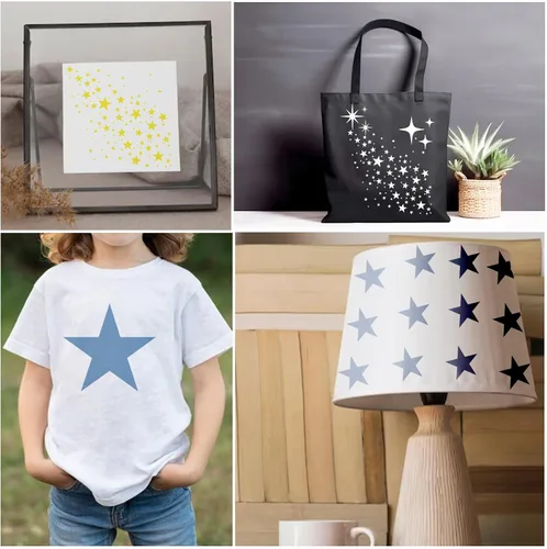 Vista 4 de 12 plantillas de estrellas brillantes con fondo de estrellas, plantillas de manualidades, plantillas de medios mixtos para pintar en manualidades