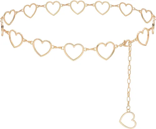 Vista 10 de Cinturón de cadena de cintura con borla larga para mujer, cadena ajustable de metal para el vientre para vestido Corazón doble dorado