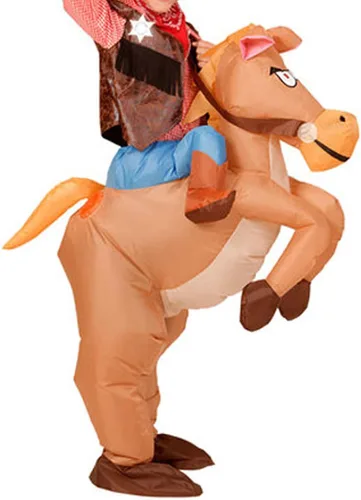 Vista 2 de LAUJOY Disfraz de caballo inflable de Halloween Disfraz de vaquero unicornio traje para adultos fiesta cumpleaños Cosplay fantasía vaquero