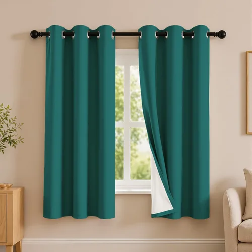 Vista 93 de 2 paneles de cortinas 100% opacas, de peso medio, con aislamiento térmico y ojales para dormitorio, sala de estar, tratamiento de ventana