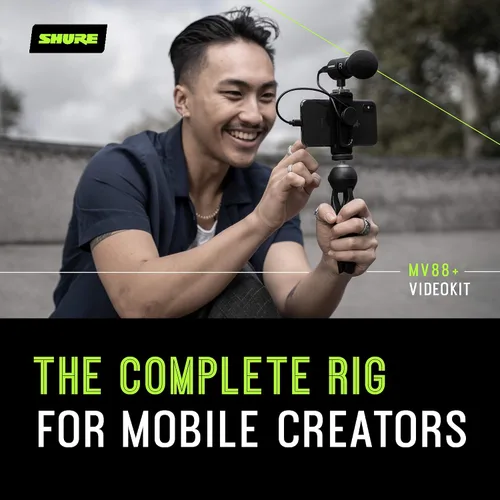 Vista 6 de Kit de video Shure MV88+ - Micrófono condensador estéreo digital para Apple y Android, con trípode Manfrotto PIXI, pinza para teléfono, montaje