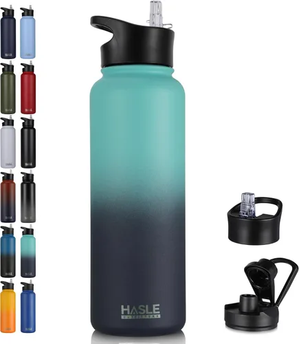 Vista 18 de HASLE OUTFITTERS Botella de agua aislada de 22 onzas, botella de agua de acero inoxidable de doble pared de boca ancha con tapa de popote y tapa