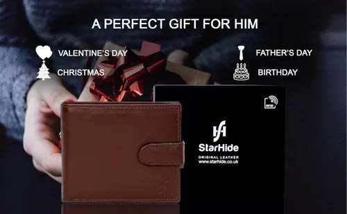 Vista 7 de StarHide Billetera para hombre con bloqueo RFID, de piel real, compacto, con bolsillo, tarjetero para identificación, 1075, marrón y marrón, Marrón