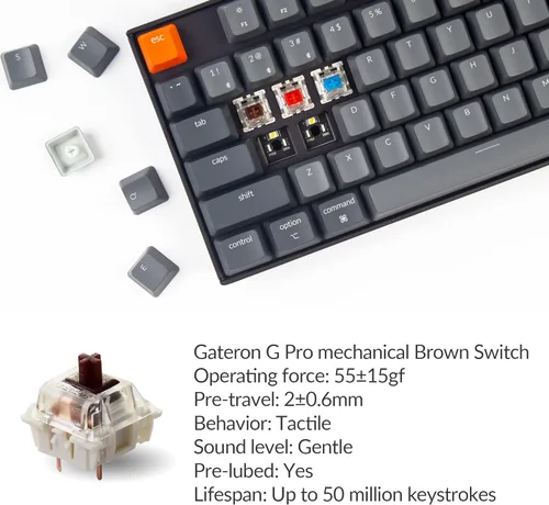 Vista 2 de Keychron K8 Hot-swappable Wireless BluetoothWired USB Mechanical Keyboard with Gateron G Pro Brown SwitchWhite LED BacklightN-Key Rollover