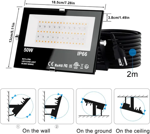 Vista 7 de Luz de inundación LED RGB para exteriores, equivalente a 500 W, cambio de color inteligente y luz diurna 5700 K, iluminación paisajística, luces