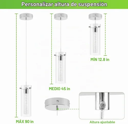 Vista 5 de hykolity Luz colgante de cristal de burbuja de 1 luz, lámpara LED regulable