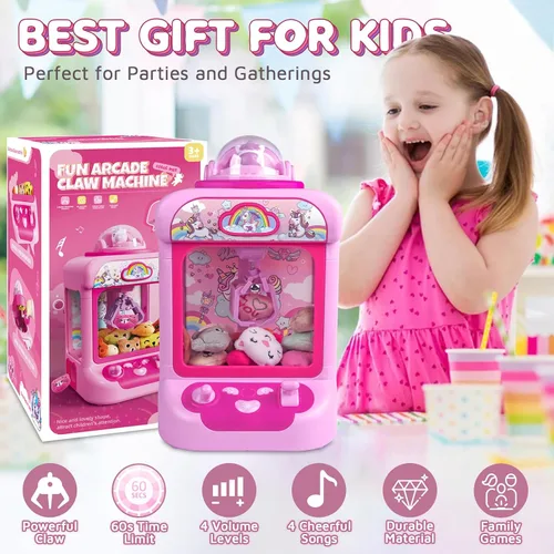 Vista 6 de Marlrin Máquina de Garra para Niños, Mini Máquina Expendedora Juguetes de Unicornio para Niñas, Agarrador de Dulces Dispensador de Premios