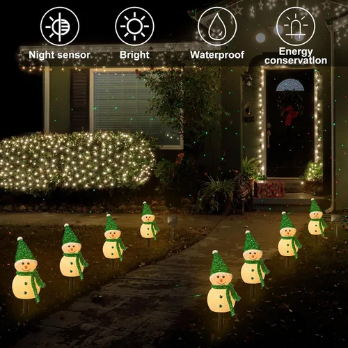 Vista 3 de 4 piezas solares de muñeco de nieve de Navidad para decoración al aire libre, luces LED de estaca, muñeco de nieve solar, Papá Noel, luces