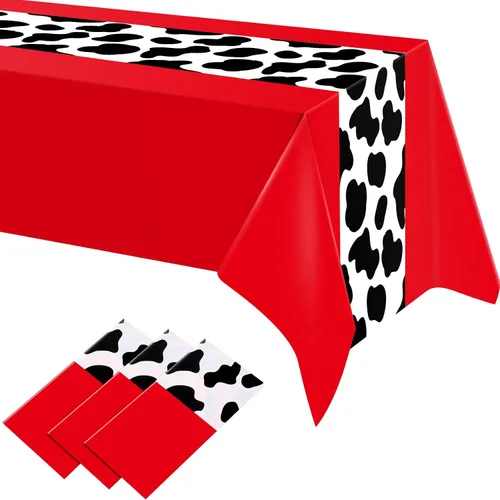 Vista 8 de Paquete de 3 manteles con estampado de vaca negra, 54 x 108 pulgadas, mantel rectangular desechable para fiesta de vaquera occidental, mi primer