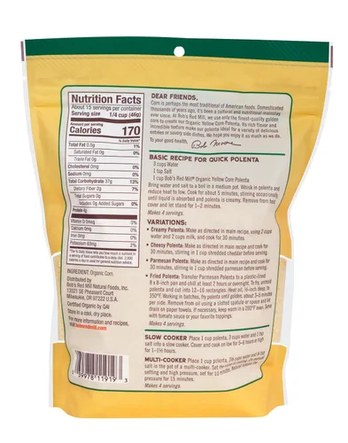 Vista 2 de Bob's Red Mill Sémola de Maíz Orgánica / Polenta, 24 oz (Paquete de 4) - Vegano, Kosher