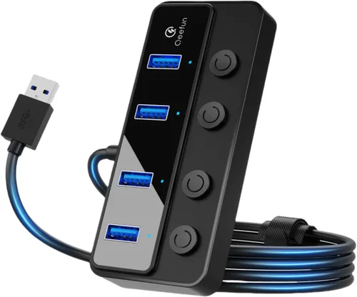 Vista 11 de Qeefun Hub USB 3.2 de 10 Gbps con 2 puertos USB A y 2 puertos de datos USB-C 3.2, divisor USB 3.2 Gen 2, cable largo extendido de 4 pies y puerto