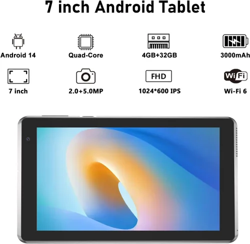 Vista 2 de YQSAVIOR Tabletas, Android 15 Tablet 7 pulgadas, 8GB RAM 32GB ROM Tablet PC Quad-Core Procesador de Computadora Tablet para Niños, Pantalla IPS