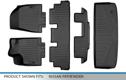 Vista 7 de SMARTLINER Alfombrillas de suelo de ajuste personalizado, 3 filas y forro de carga detrás de la tercera fila, color negro, compatibles con Nissan