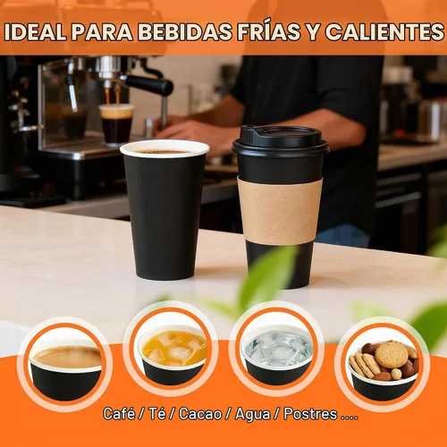Vista 7 de METAPRINT - Paquete de 100 tazas de café desechables de 16 onzas con tapas Negro