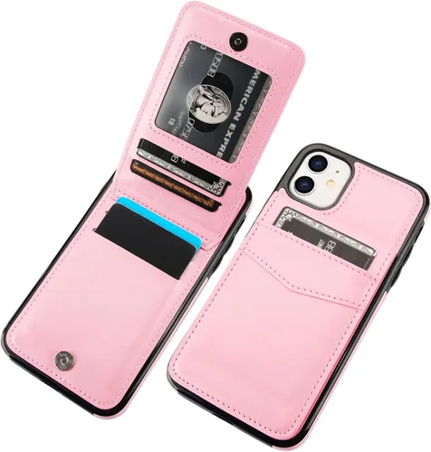 Vista 12 de KIHUWEY - Funda tipo cartera para iPhone 11, tarjetero con soporte, color negro Ranuras para tarjetas de crédito, soporte, piel sintética
