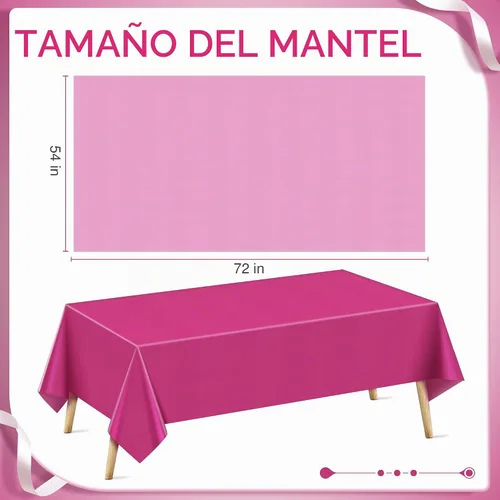 Vista 2 de Just Shimmer Mantel rectangular serie rosa de 6 piezas, 54 x 72 pulgadas, color sólido, impermeable y a prueba de derrames, mantel de plástico Serie