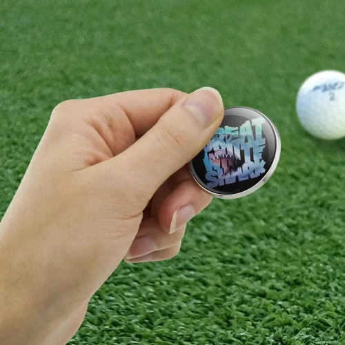 Vista 2 de GRAPHICS & MORE Great White Shark Bites - Marcador de pelotas de golf de metal prémium para buceo, golf