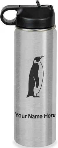 Vista 47 de LaserGram Botella de agua personalizada, pingüino, acero inoxidable de doble pared aislada al vacío con popote superior, regalo grabado