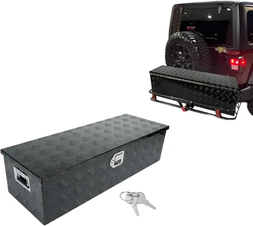 Vista 20 de Caja de herramientas de aluminio resistente de 16 x 7.5 x 10 pulgadas, caja de herramientas de camión con patrón de 5 barras de banda de rodadura