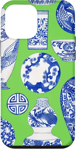 Vista 16 de Blue Willow Chinoiserie Pagoda Ginger Jar Preppy Blue Green Case para iPhone 16