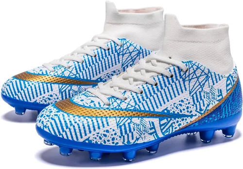 Vista 2 de Favdeol Tacos de fútbol para niños y niñas, zapatos de fútbol para entrenamiento de alta calidad, zapatos de fútbol para exteriores e interiores