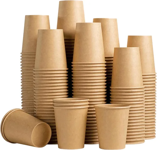 Vista 8 de Lamosi 200 paquete de tazas de papel kraft de 10 onzas, tazas de café de papel desechables marrones, tazas sin blanquear para bebidas