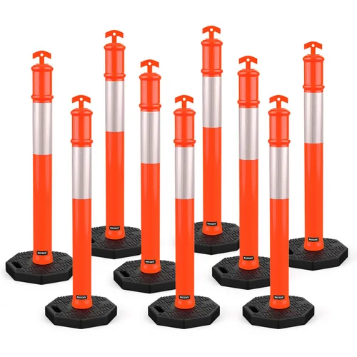 Vista 8 de BATTIFE Poste delineador de 45 pulgadas con base, conos de delineador de tráfico naranja con collar reflectante para práctica de conducción