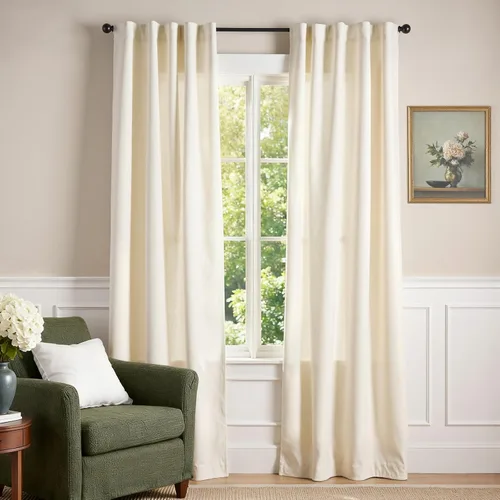 Vista 9 de Lazzzy - Cortinas de terciopelo blanco de 63 pulgadas de largo para sala de estar o dormitorio, cortinas con filtro de luz, aislación térmica