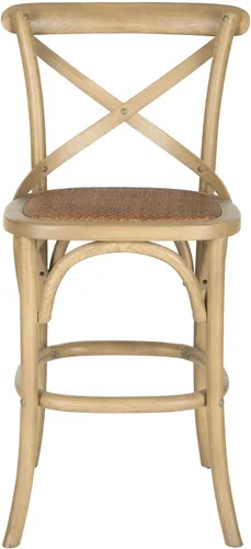 Vista 10 de SAFAVIEH Franklin Taburete de bar de madera con contraestante, asiento de Blanco antiguo