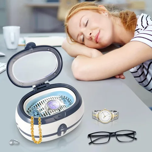 Vista 7 de Limpiador ultrasónico, limpiador profesional de joyas Uten Máquina ultrasónica con soporte para reloj, cesta de limpieza para anillos, joyas