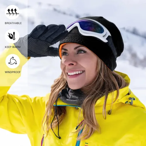 Vista 5 de Lvaiz - Gorro de punto con forro polar de invierno para hombre, reversible, resistente al viento, gorro cálido de calavera para mujer