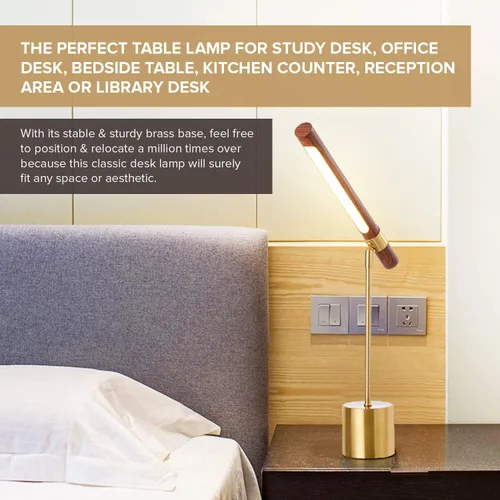 Vista 5 de Lámpara de Mesa Moderna Banker Slim - Luz de Escritorio LED - Lámpara de Madera y Latón - Lámpara de Mesa Ajustable - Lámpara de Escritorio de Siglo
