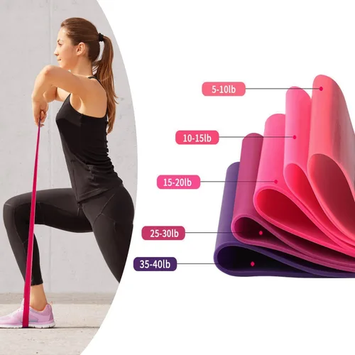 Vista 3 de 5-Piece Pilates Resistance Bands Set – Multi-Resistance Level Workout Bands for Pilates, Strength Training & Flexibility Stretching (Pink & Purple)