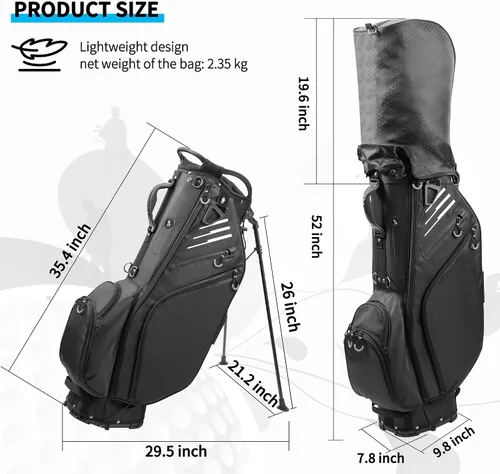 Vista 6 de Bolsa de golf con divisores de longitud completa de 14 vías con soporte, bolsa de golf ligera e impermeable, 8 bolsillos, bolsa enfriadora, bolsa
