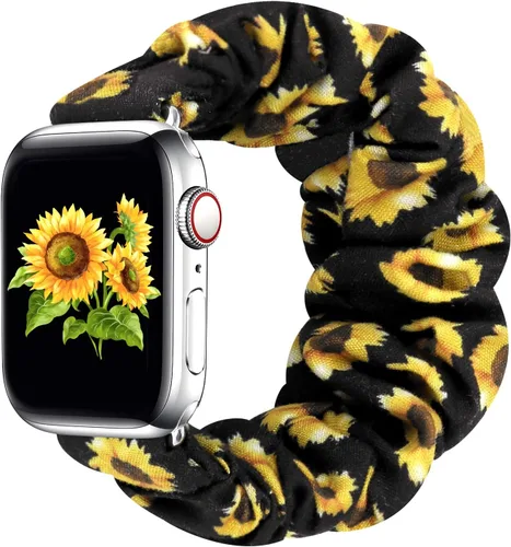 Vista 14 de Greatfine - Correa elástica para reloj Apple Watch Scrunchie de 38mm 40mm 42mm 44mm, correa elástica suave, con iWatch Series 6 SE 5 4 3 2 1, S L