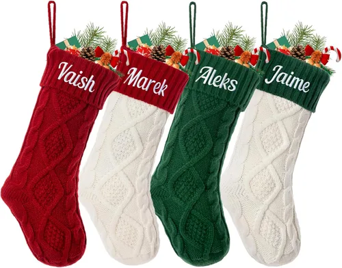 Vista 18 de Calcetín de Navidad Personalizado Grande Tejido Personalizado Bordado con Nombre Calcetín de Navidad para Familia Niños Mascotas Decoración