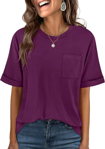 Vista 11 de ANRABESS - Camiseta de manga corta para mujer, estilo oversized, casual, suelta, básica, para verano, con bolsillo Caqui